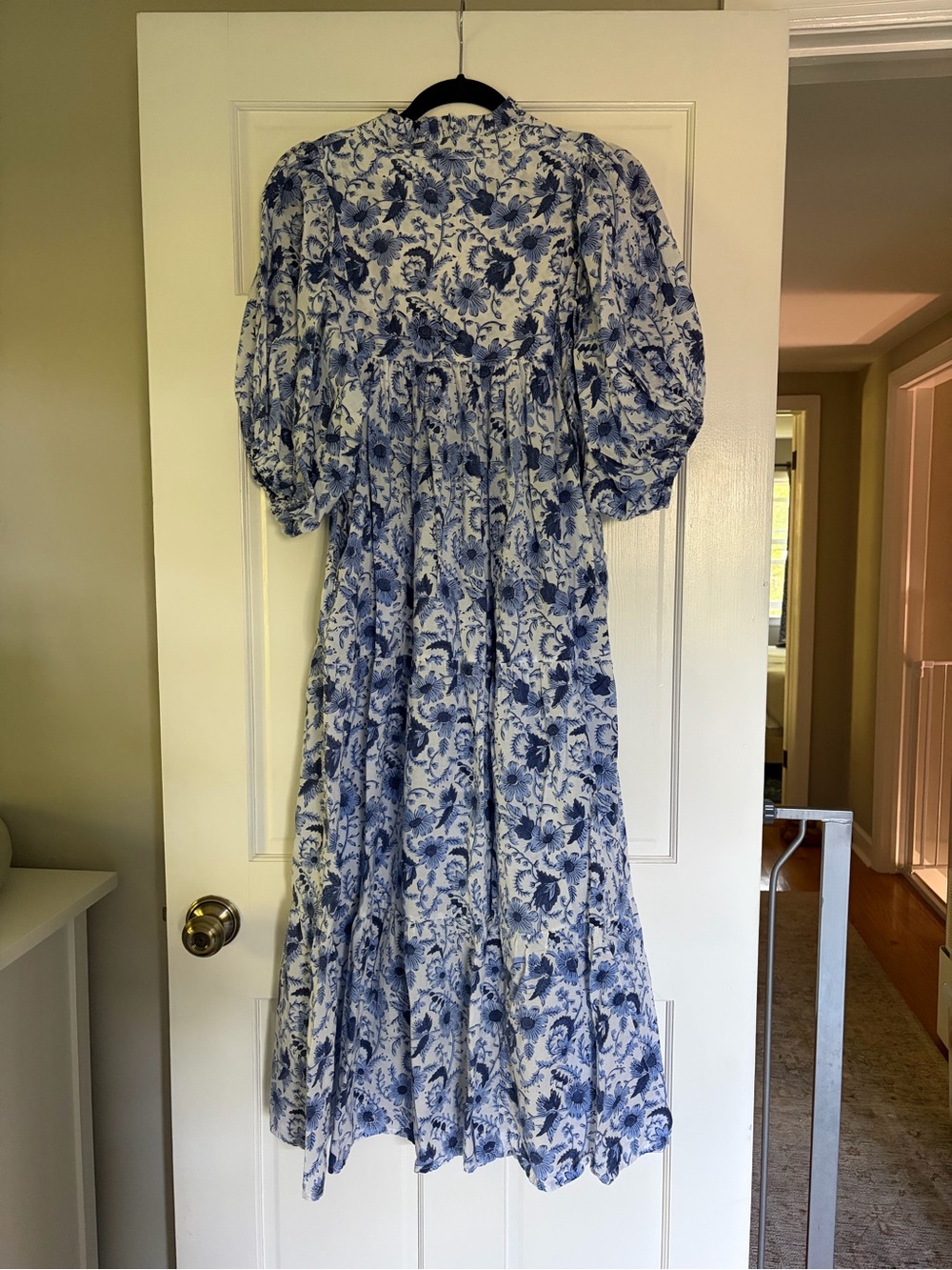 Blue Floral Maci Dress - Women's Puff Sleeve Tiered Dress - Picture 2 of 4